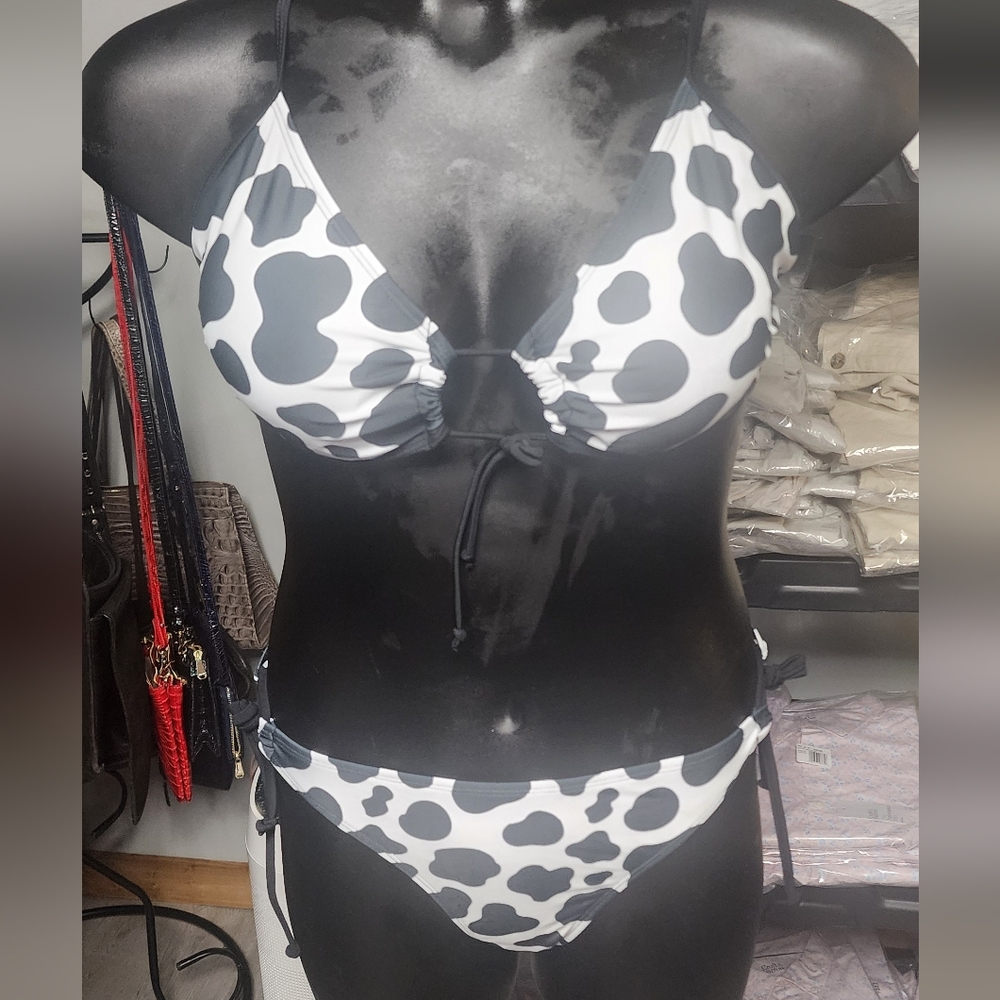 NWOT Black and White Cow Print Bikini